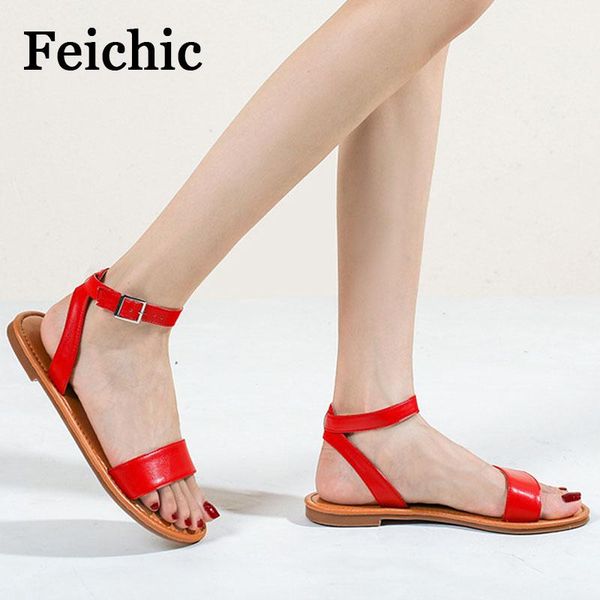 

sandals feichic women's summer style flat-bottomed fashion large-size flat-bottom designer shoes zapatil, Black