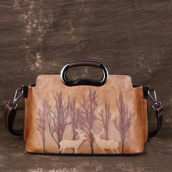 

cross body form first layer cow leather women bag 2021 retro hand painted shoulder bags casual handbag female messenger