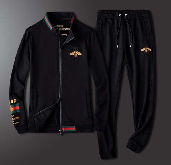 

tracksuits sport suit fashion classic autumn station bee embroidery men's black and white daily casual men, Gray