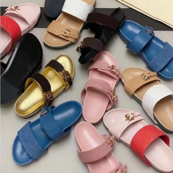 

sandals designer women slides sandal bom dia flat mule slipper patent canvas men beach rubber soles summer flip eu35-46, Black