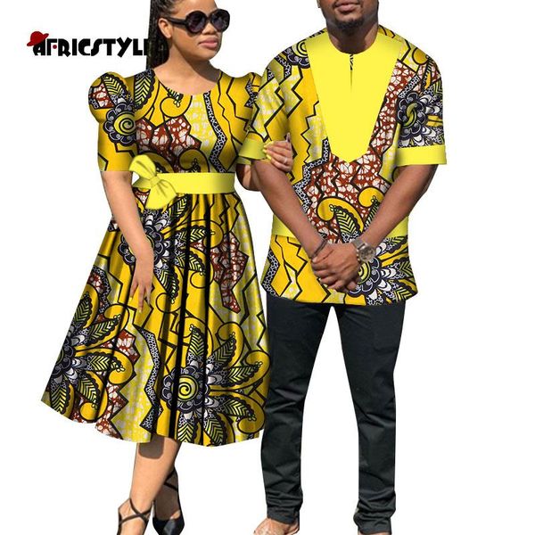 

ethnic clothing african clothes for couples women's dresses and men's shirt sets lover floral print maxi dress dashiki party wear, Red