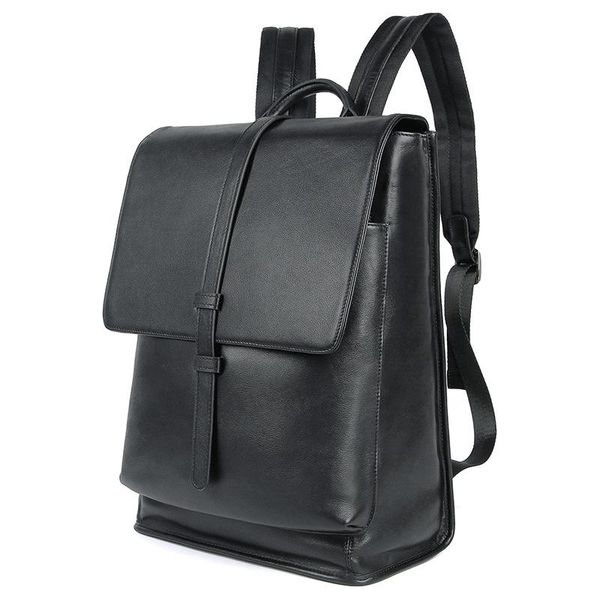 

backpack fashion leather casual men's bag first layer black computer