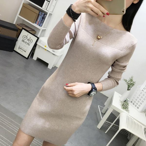 

casual dresses autumn/winter 2021 korean version of women slimming plus size long sleeves in the sweater dress, Black;gray