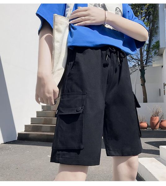 

women's shorts japanese pocket elastic waist loose summer for men and women the same style wild wide-leg five-point pants casual fashio, White;black