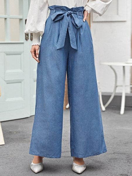 

paperbag waist wide leg pants 11yx#, Black;white
