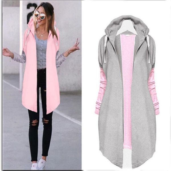 

women's jackets autumn women fashion clothing patchwork casual long coat hoody jacket cardigans spring outerwear coats female, Black;brown