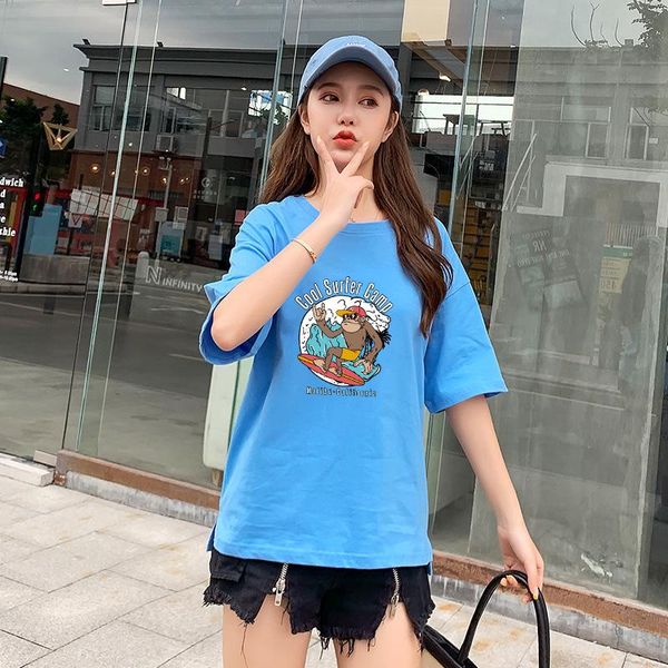 

women's t-shirt summer loose casual cotton college students in the long section short-sleeved, White