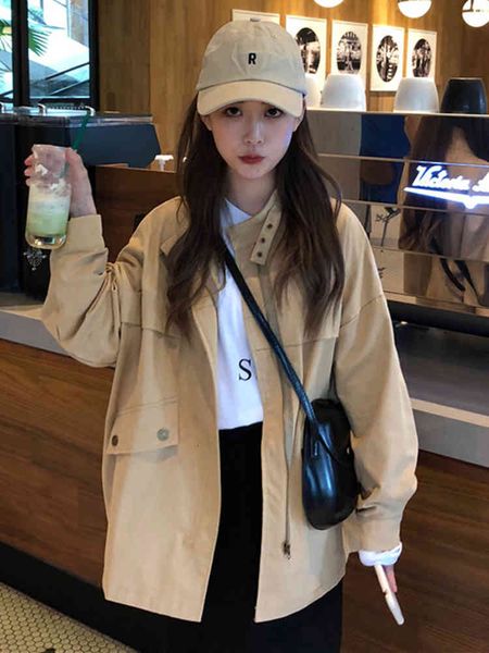 

women's jackets korean version new salt retro hong kong flavor loose wild tooling wind ins trend coat female autumn vtut, Black;brown