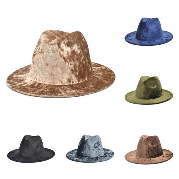 

wide brim hats women men wool vintage felt fedora hat golden velvet gentleman elegant winter autumn caps 58cm jazz wholesale, Blue;gray