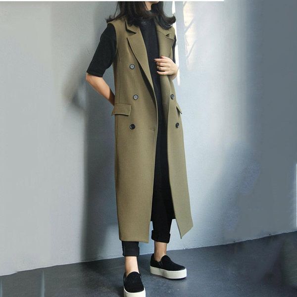 

women's vests baijinbai high-quality vest spring and autumn jacket mid-length woolen waistcoat all-match fashion suit collar coat, Black;white