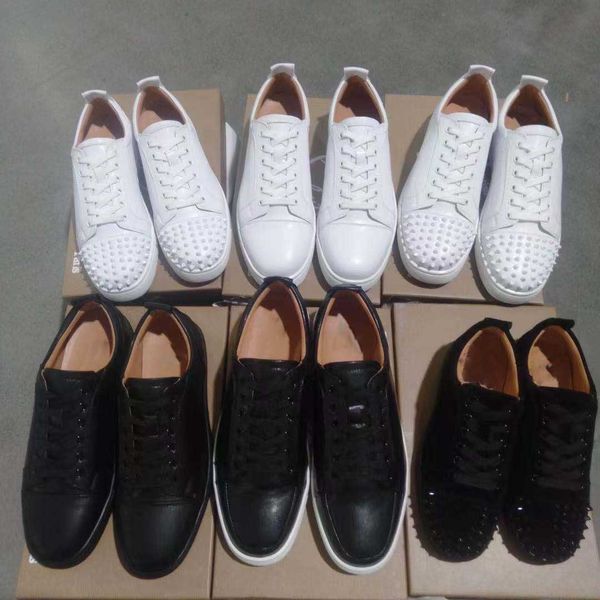 

2021 red bottoms shoes low cut suede sneakers studded spike trainers men women sneakers vintage genuine leather casual shoes size 35-48, Black