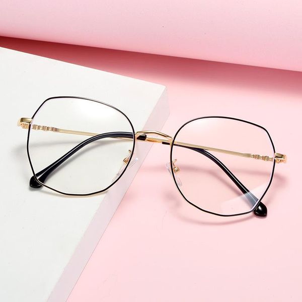 

fashion sunglasses frames men and women polygon glasses flat mirror wild frame can be equipped with myopia, Black