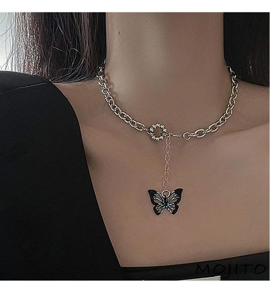 

pendant necklaces vintage temperament metal butterfly for women party wedding gift goth bling insect animal choker girls jewelry, Silver