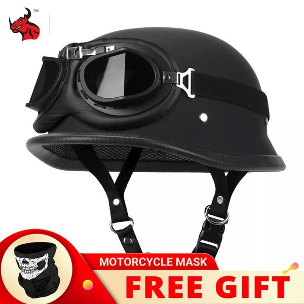 

motorcycle helmets summer helmet german leather vintage casco moto open face retro half chopper biker pilot dot
