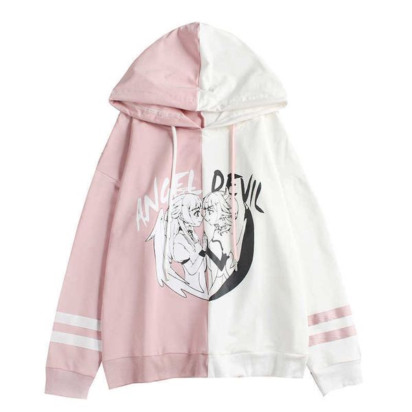 

merry pretty kawaii women hooded hoodies long sleeve lovely patchwork cute girls sweet sweatshirt female pullovers 210526, Black