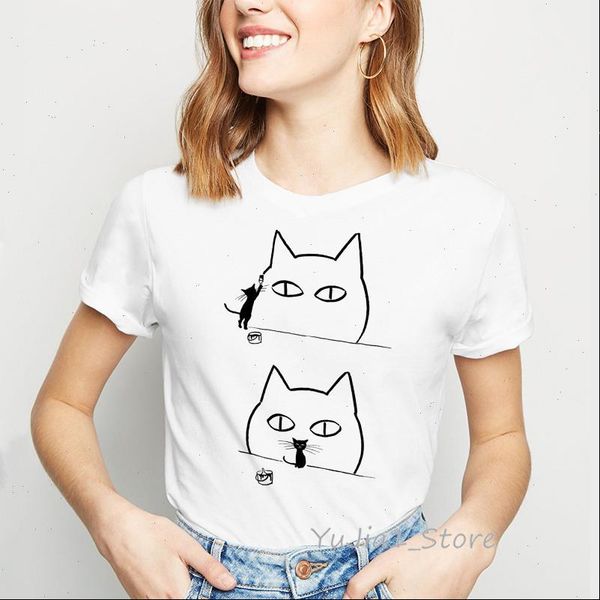 

funny cat women t shirts graffiti harajuku kawaii clothes female shirt femme humor graphic tees 90s streetwear, White