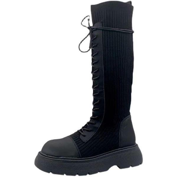 

boots british socks long tube slim elastic, Black