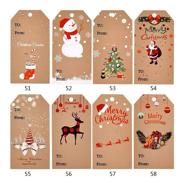 

gift wrap 100 pieces christmas kraft paper tags snowman santa tree hanging labels with string for diy craft name card