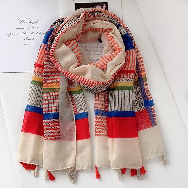 

hats, scarves & gloves sets women autumn cotton viscose tassel shawl luxury colorful striped line wrap sun protection summer soft 1, Blue;gray