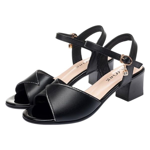 

sandals classic women's stitching vamp fashionable mature all-match belt heel elegant 2021, Black