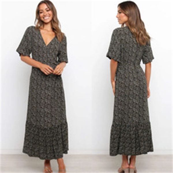 

summer deep v short sleeve close waist print s, Black;gray