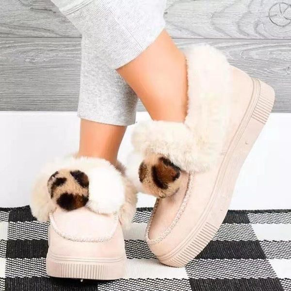 

boots 2021 beige cotton shoes leather mouth snow women winter warm short non-slip velvet bread lovely plush ball, Black