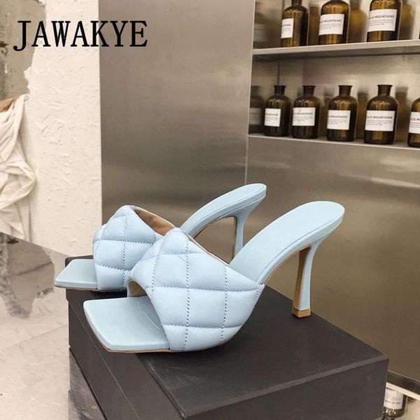 

selling padded leather mules designer slippers square open toe high heels summer party shoes woman zapatos mujer, Black