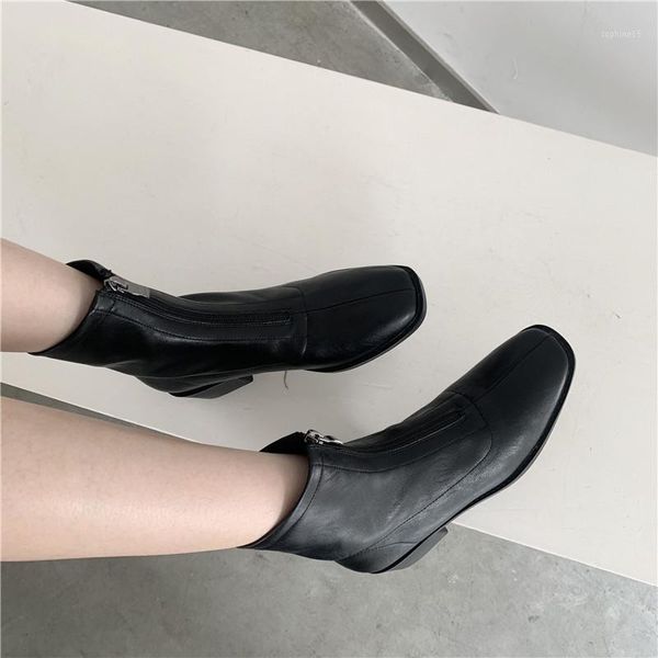 

boots lady zipper boots-women shoes round toe 2021 rubber mid-calf low mid calf rome hoof heels cotton fabric solid1, Black