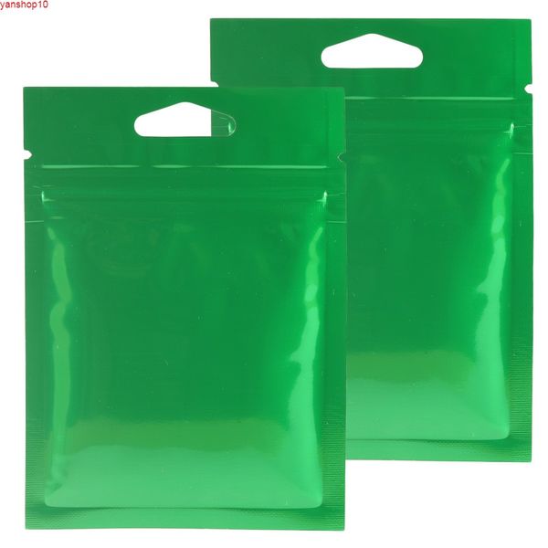 Buste in Mylar in foglio di alluminio verde lucido 8x11 cm Borse a chiusura lampo piatte richiudibili termosaldate con foro per appendere borse a crimpare a caldo
