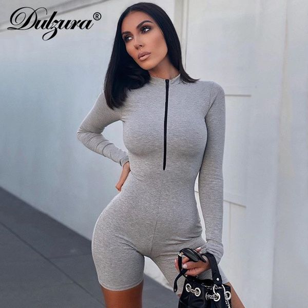 

dulzura cotton women playsuit ribbed zipper bodycon streetwear 2021 summer clothes fitness outfit body romper club party, Black;white