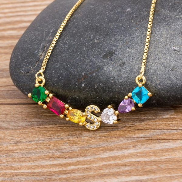 

chains 2021 design luxury initial alphabet a-z letters charm rainbow pendant necklace copper zirconia choker family jewelry gift, Silver