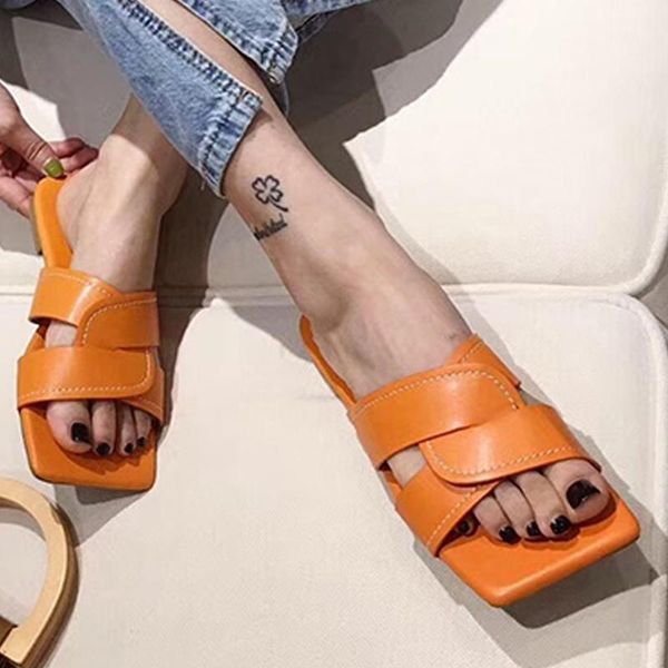 

slippers woman fashion cross flat ladies sandals women's shoes square for female casual non slip lady beach slides, Black