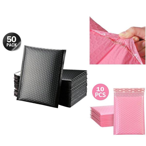 

storage bags 10/50pcs mailer poly bubble padded mailing envelopes for gift packaging self seal bag padding black white and pink