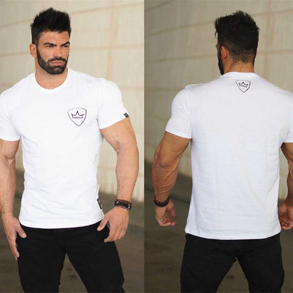 

muscle aesthetics summer fitness stretch slim sports leisure short sleeve breathable running training suit men's t-shirt, Gray
