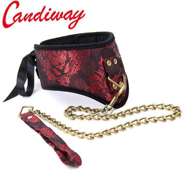 Cadeia de trela Candiway y Collar Bondage BDSM Restraint Slave Frisky Lacy Neck Ring arnês para mulheres Brinquedos sexuais de paquera