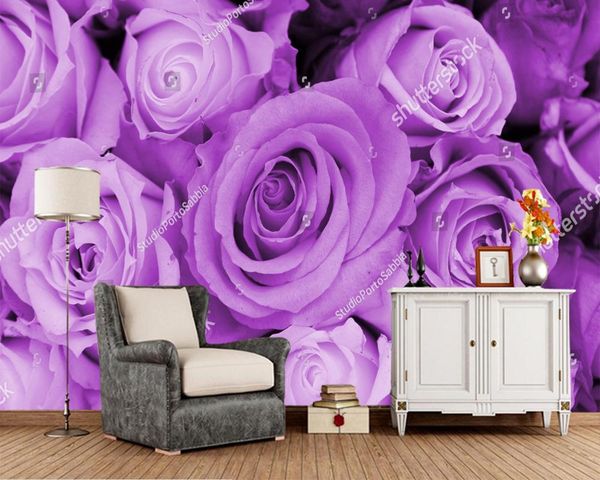 

custom floral wallpaper, purple roses mural used in the living room bedroom sofa background wallpaper papel de parede wallpapers