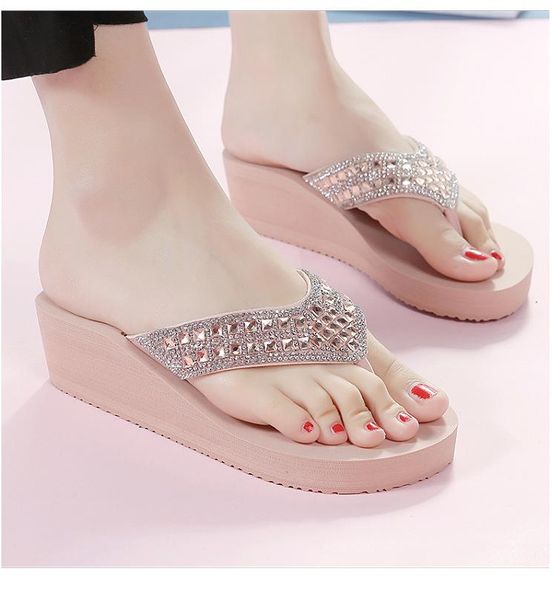 

girl beach crystal flip flop women's shoes slippers women's waterproof flower sandals, Black