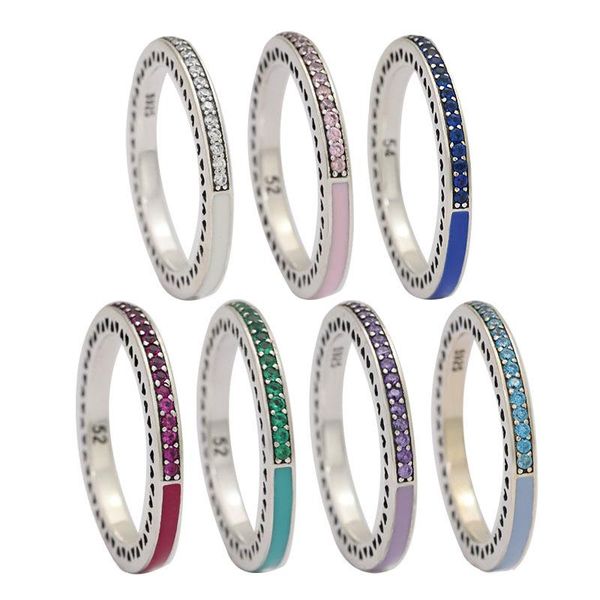 

cluster rings original 925 sterling silver pan ring color enamel round for women wedding party gift fashion jewelry, Golden;silver