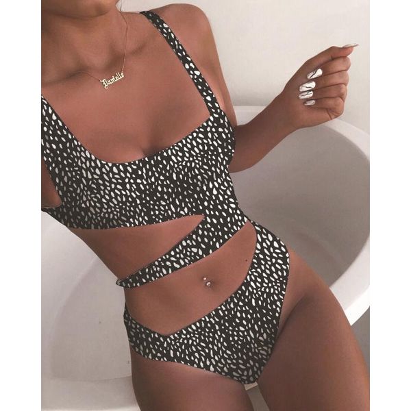 

one-piece suits women one piece swimsuit female swimwear bandage leopard hollow out brazilian monokini bathing suit