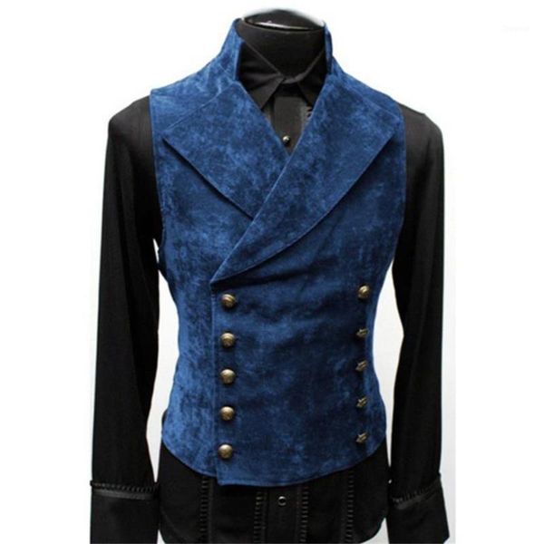 

men's vests mens double breasted gothic steampunk velvet vest stand collar medieval victorian suede waistcoat men stage cosplay prom co, Black;white