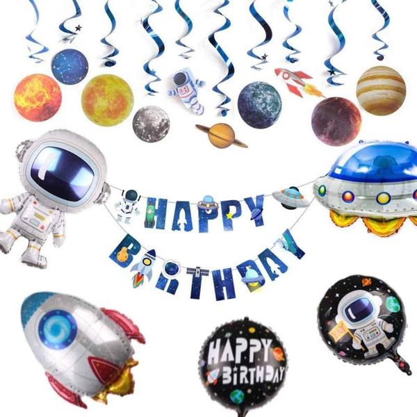

outer space party decoration package spaceship astronaut balloon kit happy birthday banner planet room classroom sashes