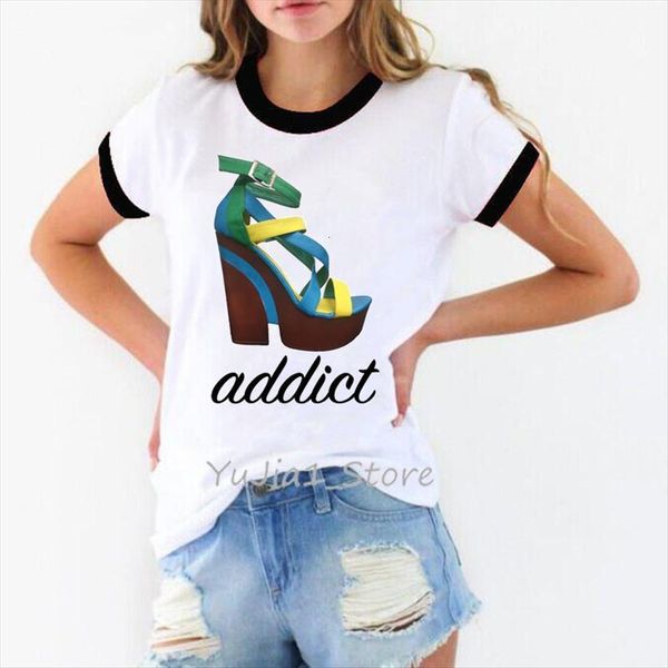 

high heel shoe addict womens funny femme graphic tees women personality shirt white ringer tee clothes