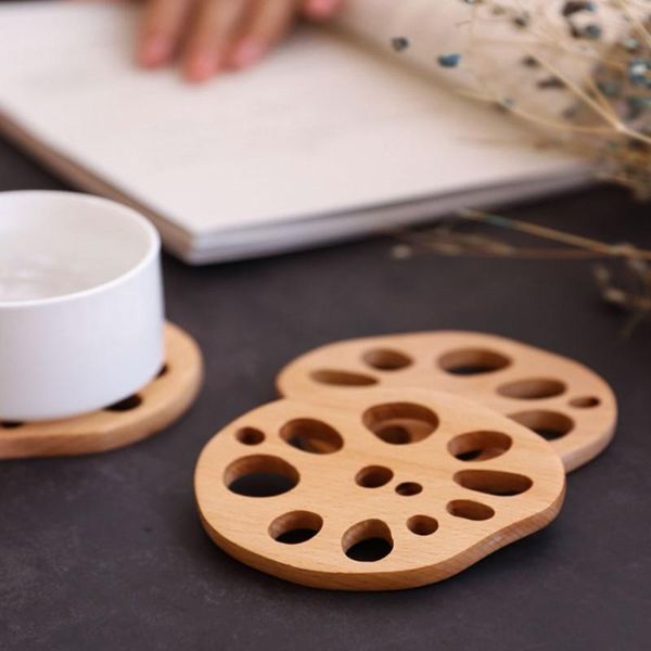 

mats & pads coffee tea cup pad placemats decor lotus root shape durable heat resistant drink mat beech wooden