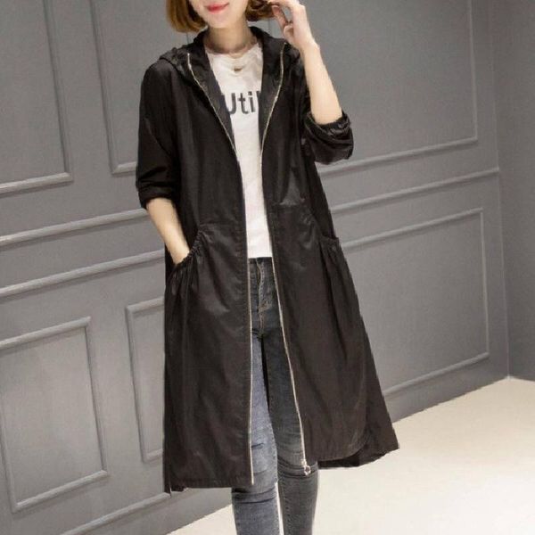 

women's trench coats 2021autumn women coat korean casual fashion temperament windbreaker ladies mid-length over the knee zipper loose l, Tan;black