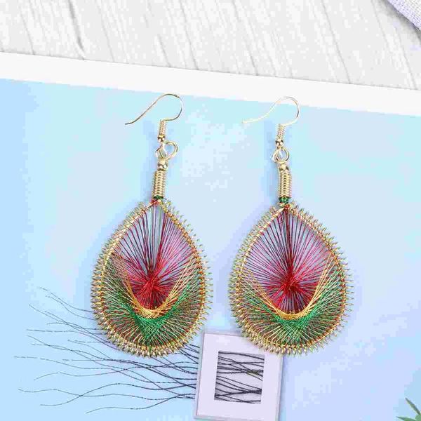 

stud 1 pair of ethnic earrings bohemian gold silk thread braided tail eardrop (red), Golden;silver