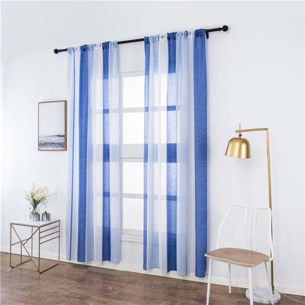 

multicolor striped voile curtain minimalist modern tulle sheer yarn for bedroom window decor - 100x200cm (blue) & drapes