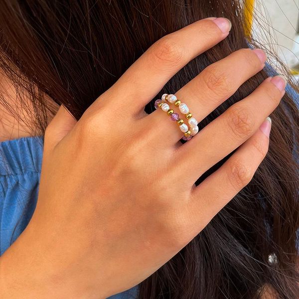 

wedding rings natural stone pearl for women aesthetic jewelry wholesale gothic couple aquamarine ring valentine's day gift adjustable, Slivery;golden