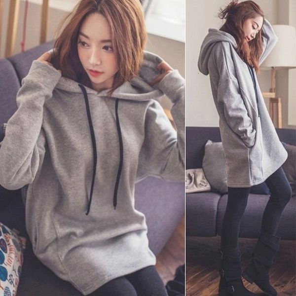 

2021 new women's long sleeve sweater, wide, loose, leisure, fashion, multi-function, medium length, hooded, plush autumn and winter se, Black