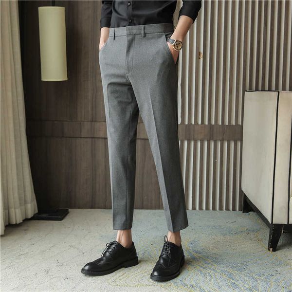 Pantaloni da uomo casual Alla caviglia Pantaloni eleganti da lavoro Colori solidi Pantaloni classici da ufficio sociali da sposa Abiti streetwear Pant 210527