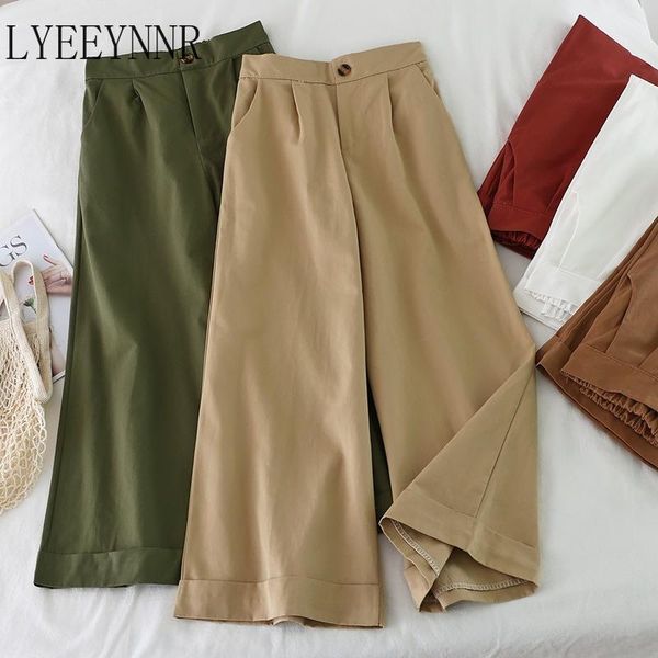 

ankle-length pants korean fashion button high waist wide leg trousers summer 2021 straight female bottoms 432 women's & capris, Black;white